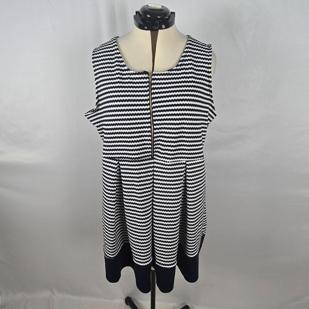 Rue21 Dress Women's 2X Navy White Striped Half Front Zip Sleeveless Ruffles NWT